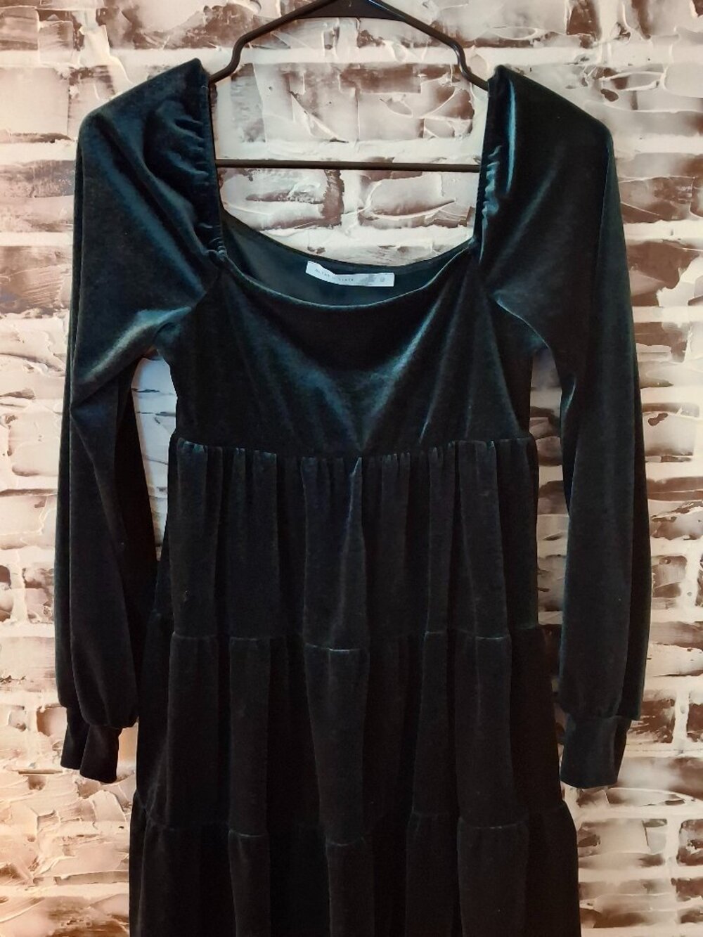 Altar'd State XS Long Sleeve Dress Green Velvet Christmas Holiday Off Shoulder